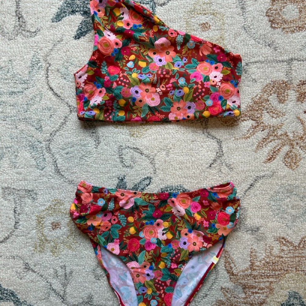 Ruched Sidestroke Bikini Set in Garden Party Rust by Summersalt x Rifle Paper